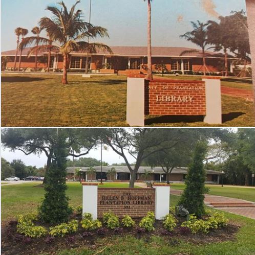 Library sign 1968 and 2019